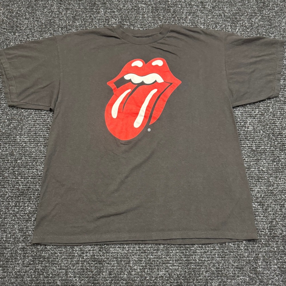 The Rolling Stones Tongue Logo Graphic T-Shirt Charcoal Black 2X Mens Large Logo